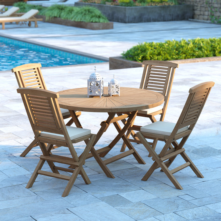 Teak  Sunshine Folding Table (4 Folding Chairs) Cushions included.