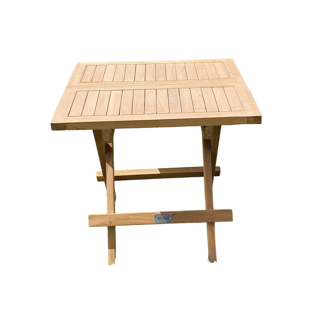 This is Eterna Homes sustainable teak garden furniture outdoor dining table, consisting of our 50cm mini picnic folding teak table. Our teak wood is suitable for outdoor dining.