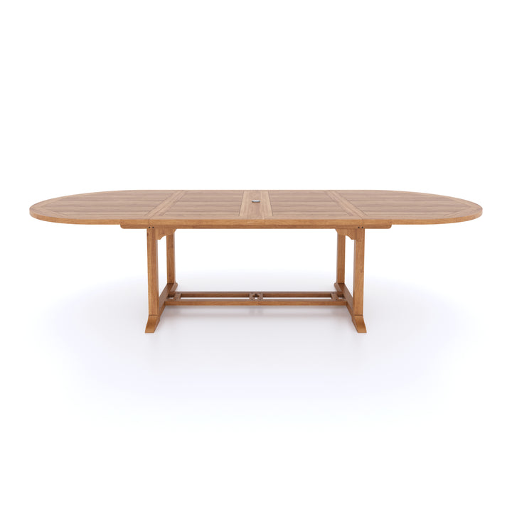 This is Eterna Homes sustainable teak garden furniture outdoor dining table, consisting of our 2-3m teak table. Our teak wood is suitable for outdoor dining.