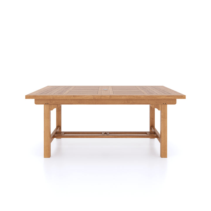 This is Eterna Homes sustainable teak garden furniture outdoor dining table consisting of our 180-240cm teak dining table. All of our teak wood is suitable for outdoor dining.