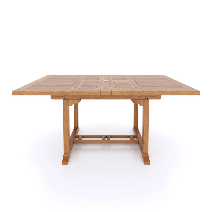 This is Eterna Homes sustainable teak garden furniture outdoor dining table, consisting of our 120-170cm teak table. Our teak wood is suitable for outdoor dining.