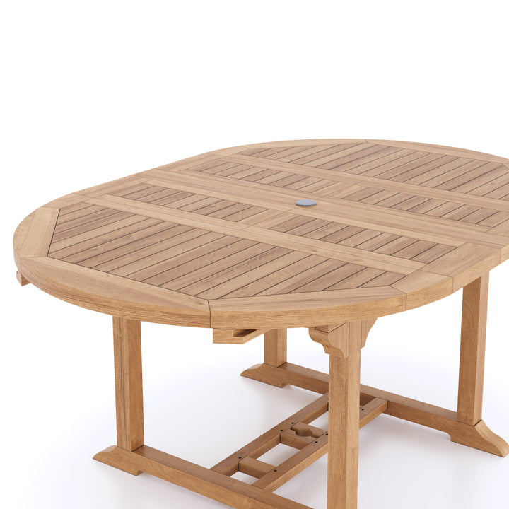 This is Eterna Homes sustainable teak garden furniture outdoor dining table, consisting of our 120-170cm teak table. Our teak wood is suitable for outdoor dining.