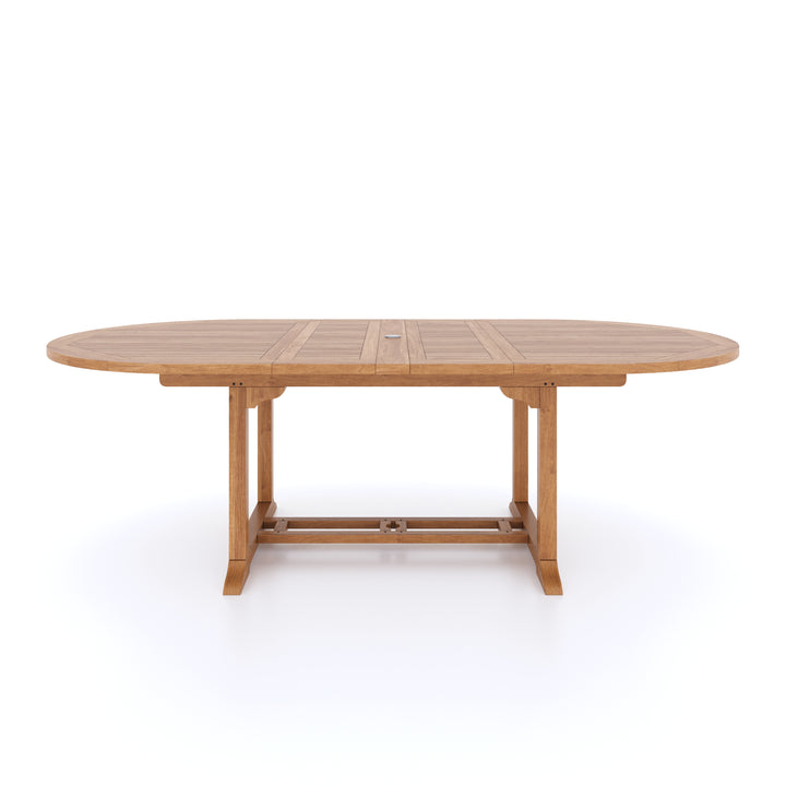 This is Eterna Homes sustainable teak garden furniture outdoor dining table, consisting of our 180-240cm teak table. Our teak wood is suitable for outdoor dining.