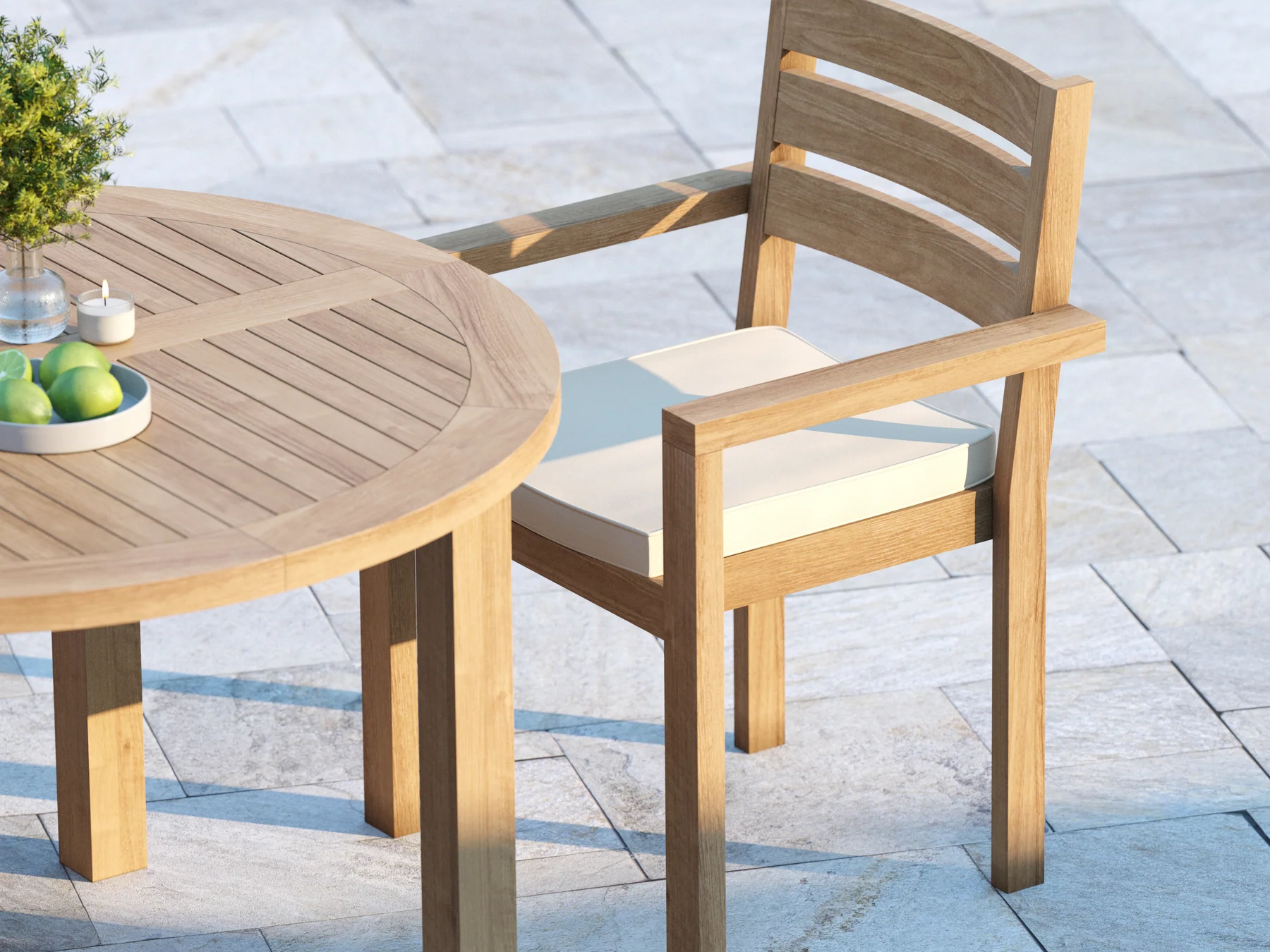 Teak garden table and chair