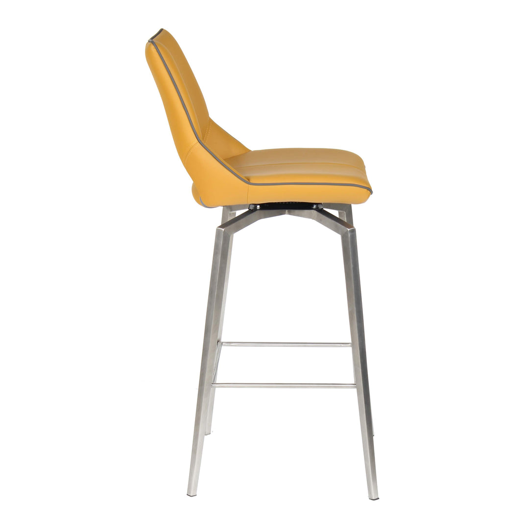 Mako Swivel Leather Effect Yellow Bar Chair