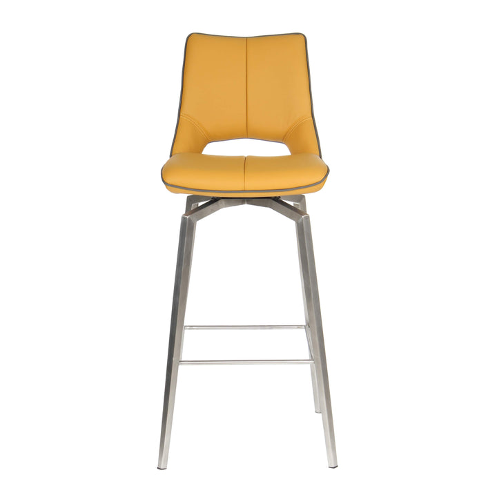 Mako Swivel Leather Effect Yellow Bar Chair