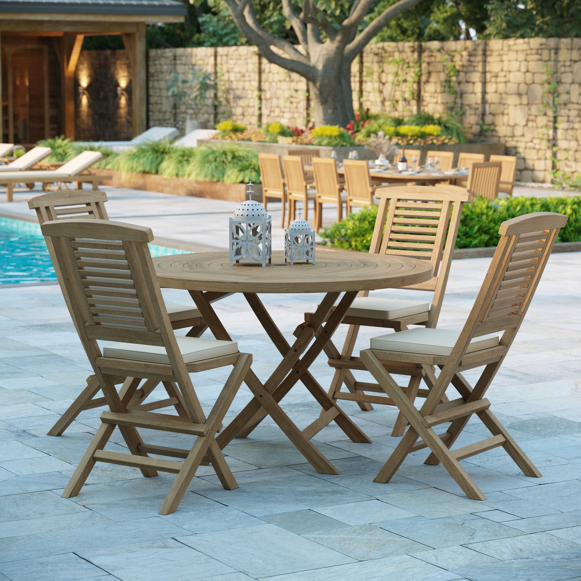 Teak outdoor folding dinning set