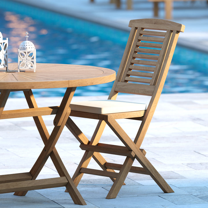 Teak Set 120cm Sunshine Folding Table (4 Folding Chairs) Cushions included.