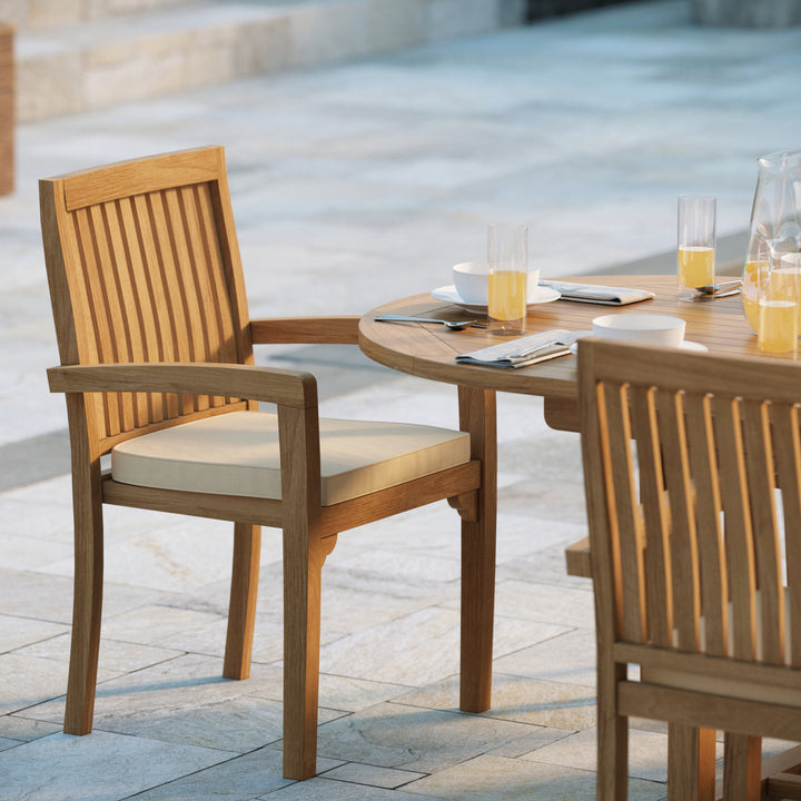 Harpa Teak Oval 180-240cm Extending Table 4cm Top (8 Henley Stacking Chairs) cushions included.