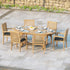 Rimini Teak Set 2m Sunshine table 4cm Top (with 6 Henley Stacking Chairs) Cushions included.