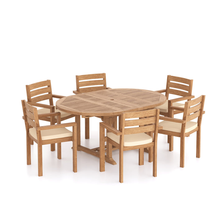 St. Ives Teak Set 120-170cm Round Table with 6 Marlow Chairs + Cushions