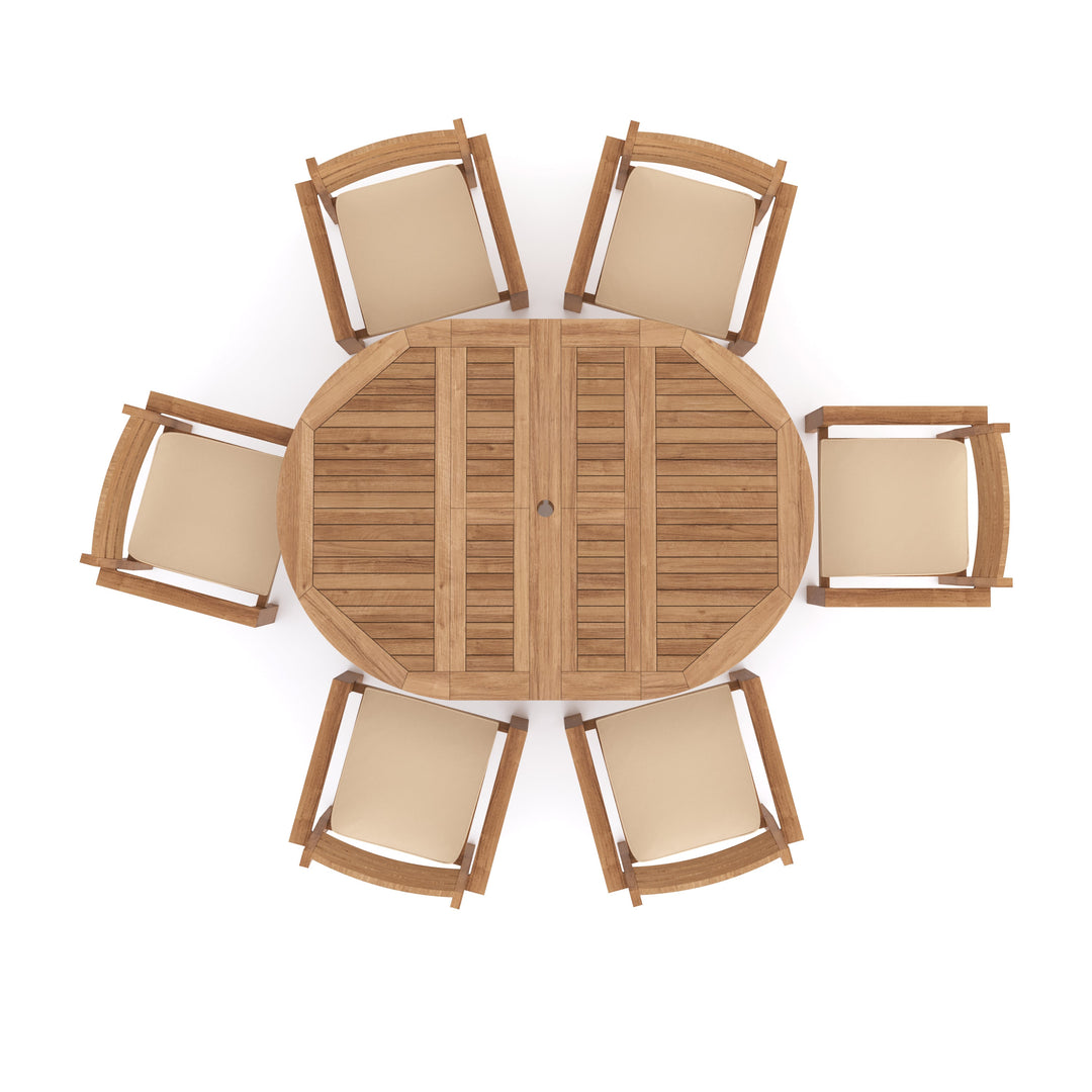 St. Ives Teak Set 120-170cm Round Table with 6 Marlow Chairs + Cushions