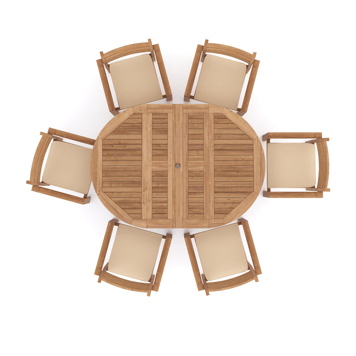 St. Ives Teak Set 120-170cm Round Table with 6 Marlow Chairs + Cushions