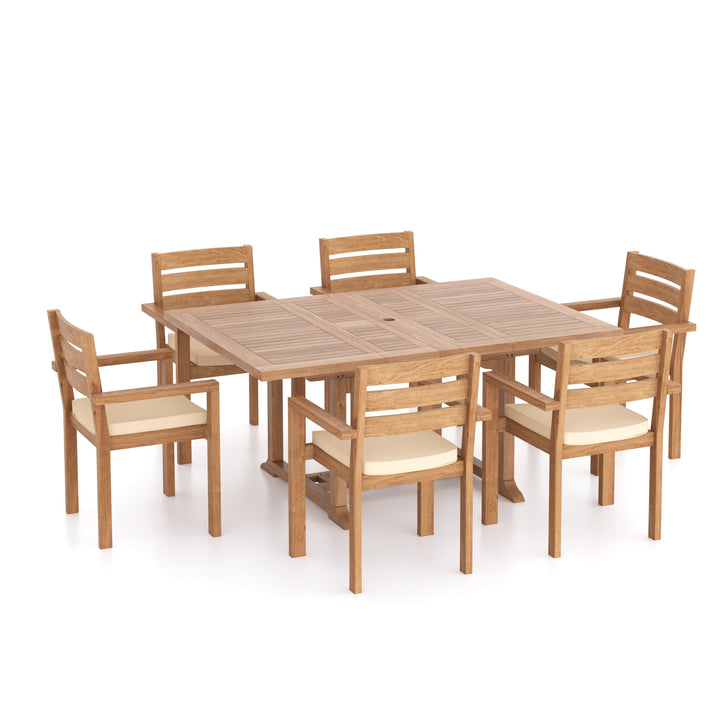 Padstow Teak Set 120-170cm Rectangle Table with 6 Marlow Chairs + Cushions