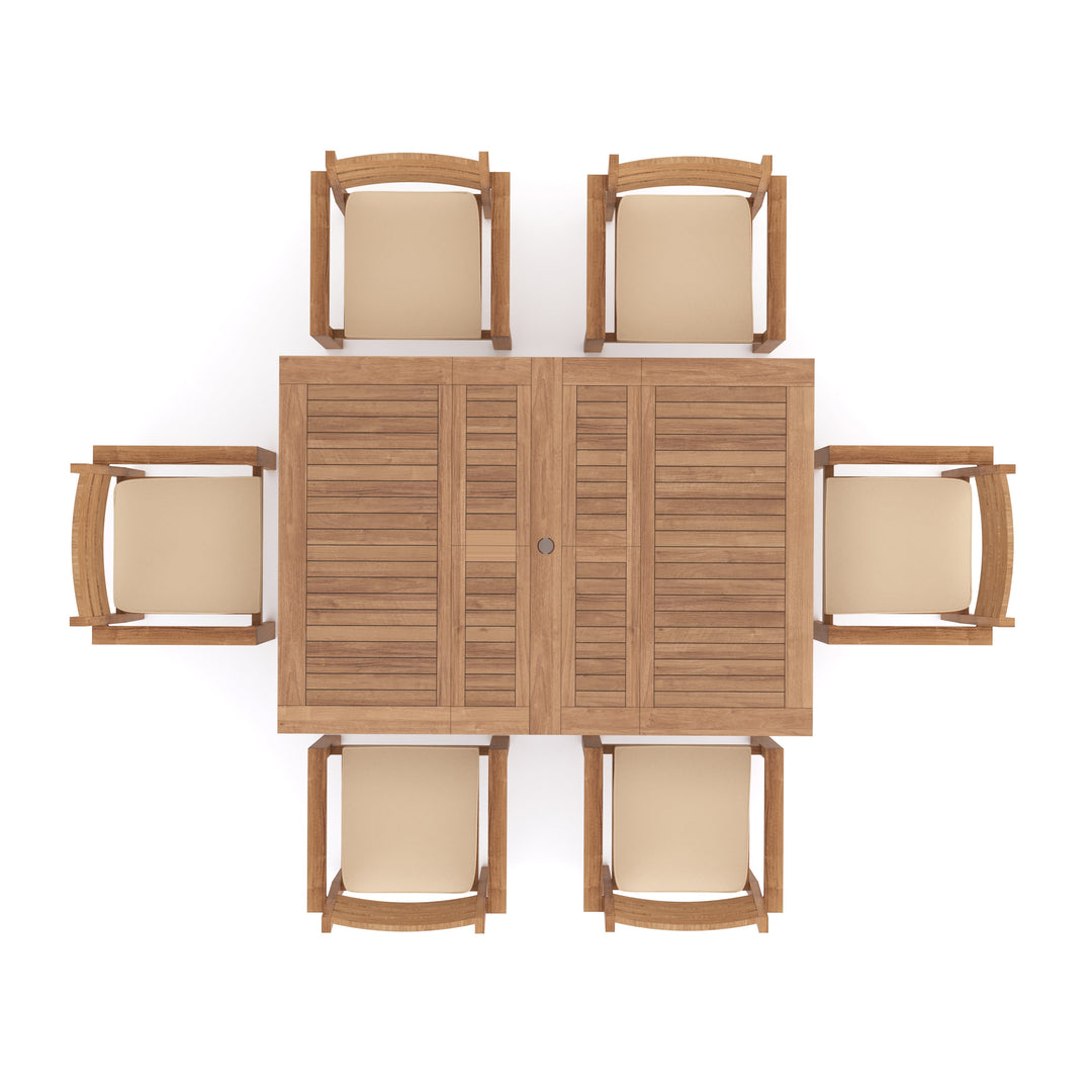 Padstow Teak Set 120-170cm Rectangle Table with 6 Marlow Chairs + Cushions