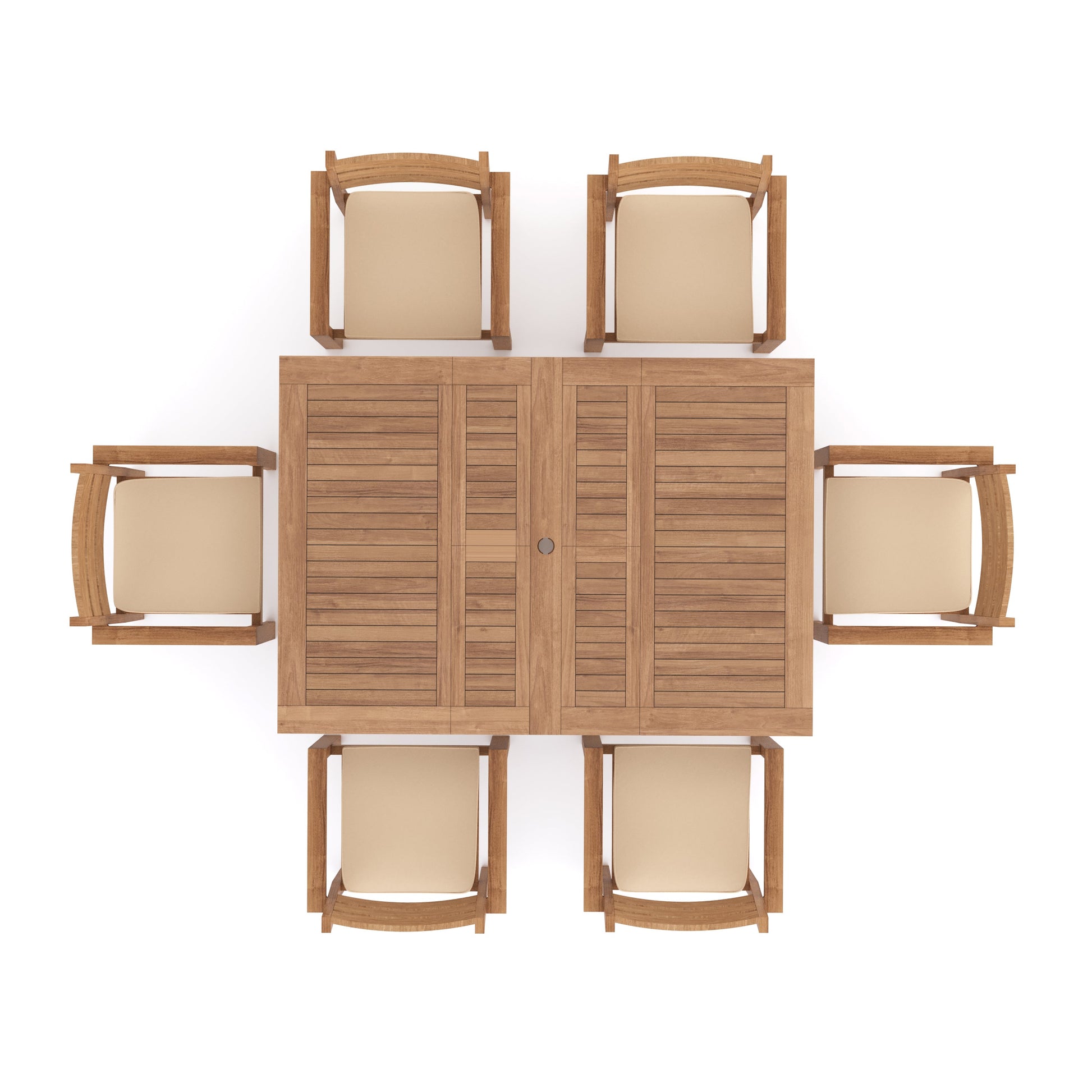 top view of 6 seat outdoor teak dining set