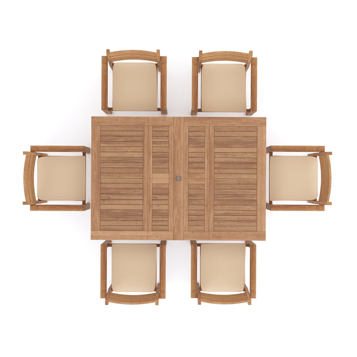 Padstow Teak Set 120-170cm Rectangle Table with 6 Marlow Chairs + Cushions