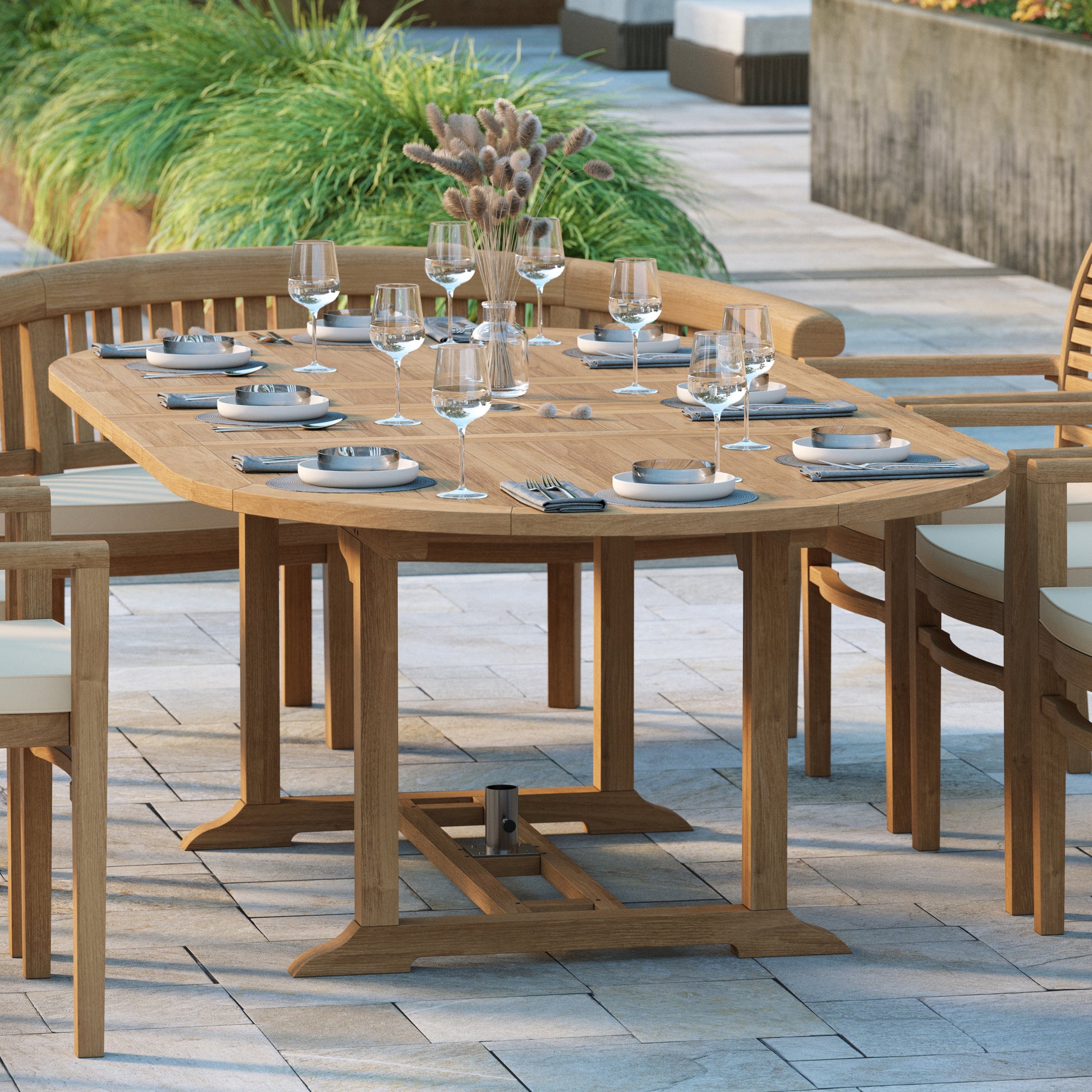 premium outdoor teak table and benches 