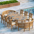  180-240cm oval teak table set with 6 oxford stacking chairs and 2 san francisco benches