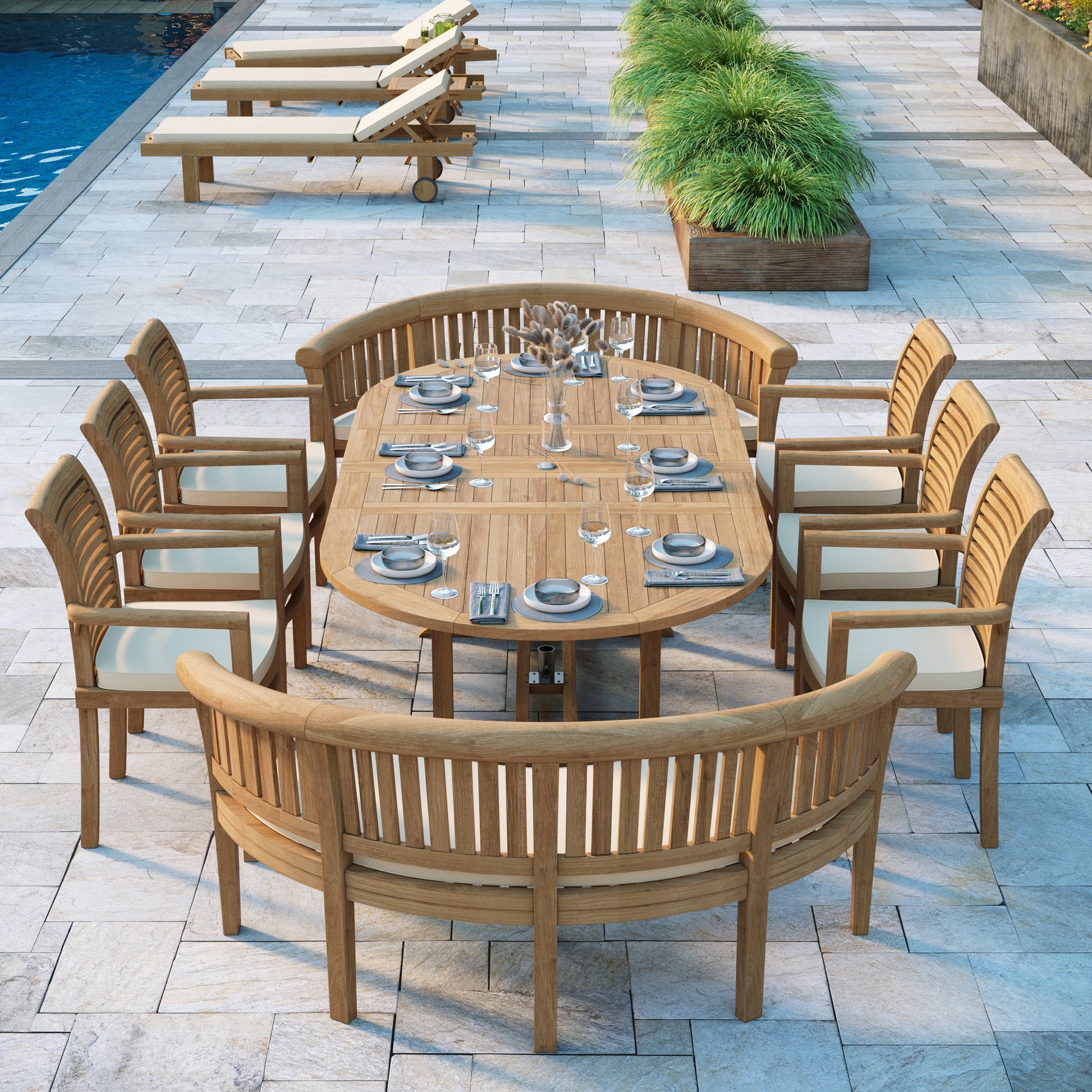 premium outdoor teak table and benches