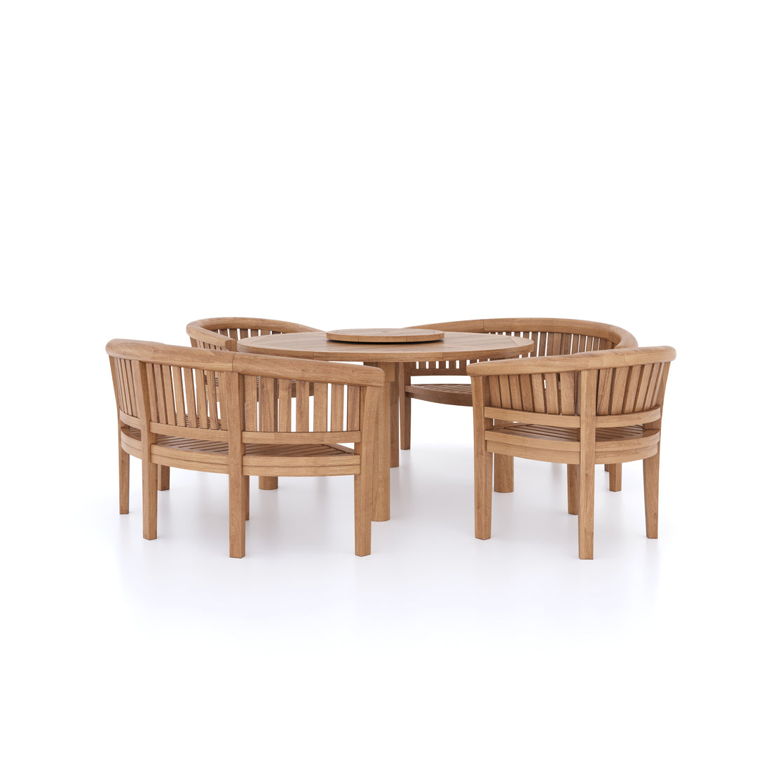 This is Eterna Homes sustainable teak garden furniture outdoor dining set consisting of our 150cm teak dining table, teak chairs, teak benches and cushions. All of our teak wood is suitable for outdoor dining.