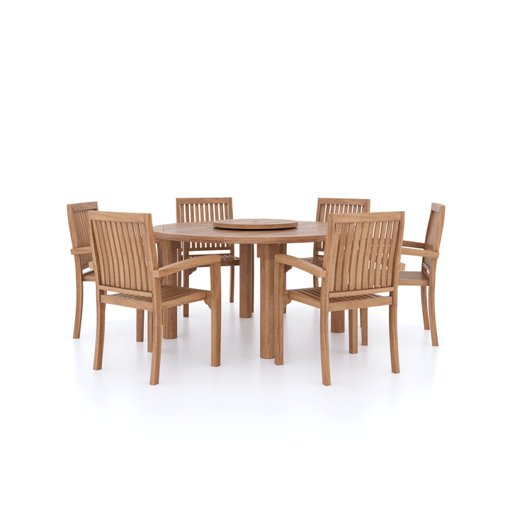 This is Eterna Homes sustainable teak garden furniture outdoor dining set consisting of our 150cm teak dining table, teak chairs and cushions. All of our teak wood is suitable for outdoor dining. 