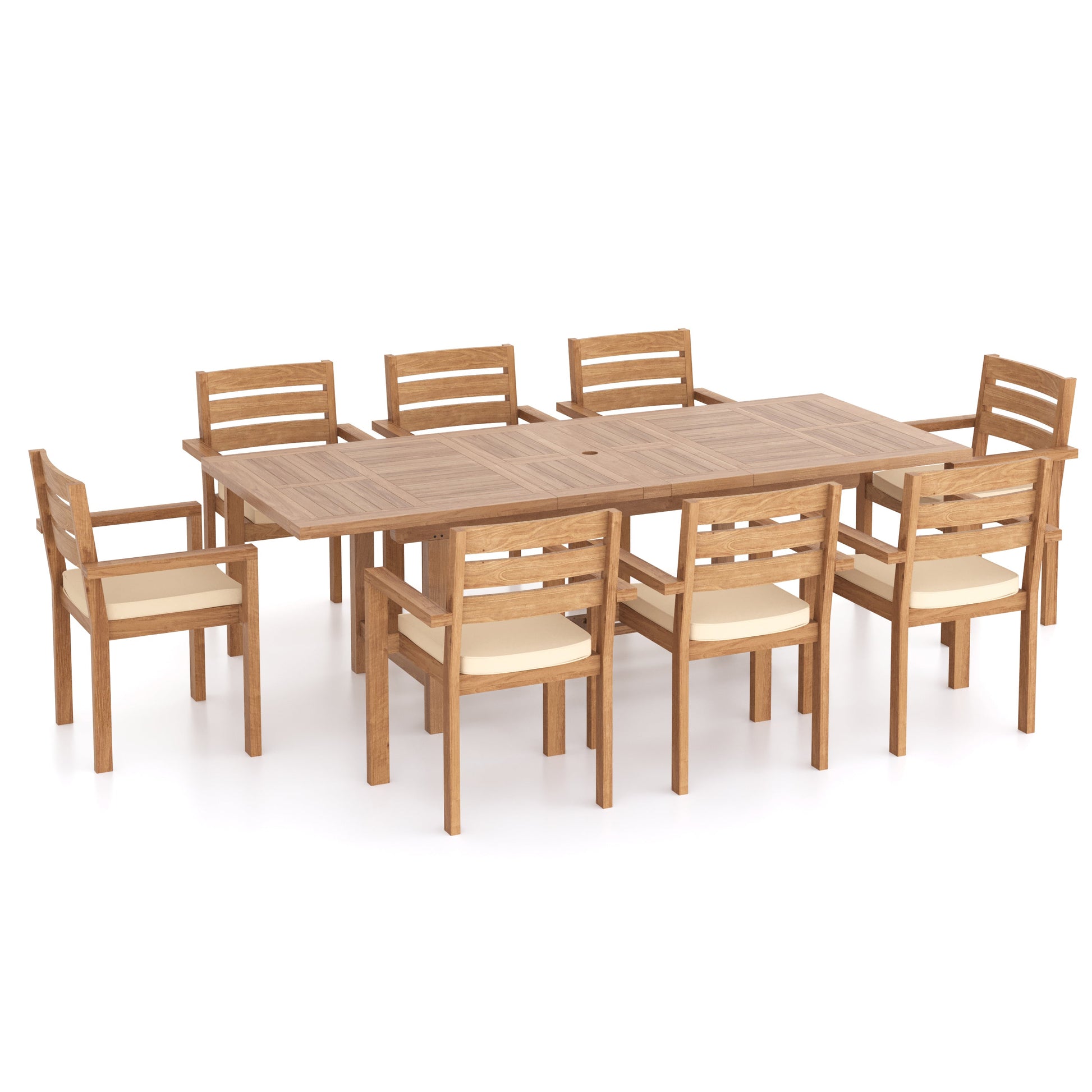 Irvine Teak Set 180-240cm Rectangle Table with 8 Marlow Chairs + Cushions