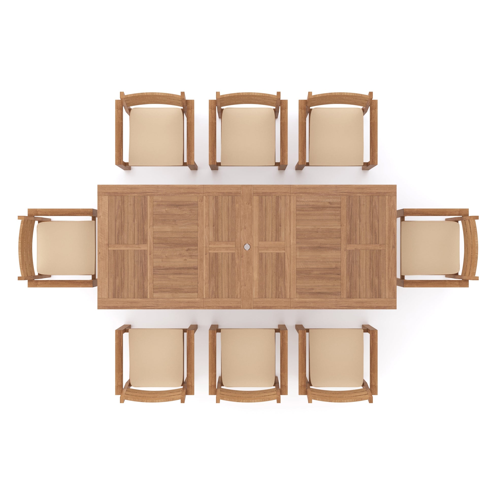 Irvine Teak Set 180-240cm Rectangle Table with 8 Marlow Chairs + Cushions