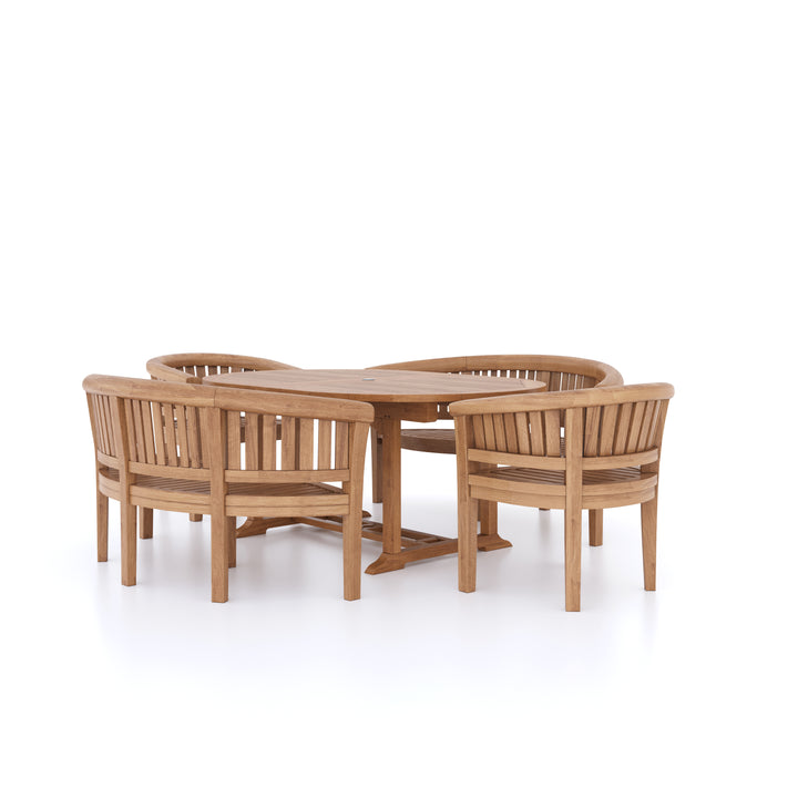 Louvre Teak Oval 180-240cm Extending Table 4cm Top (2 San Francisco Chair, 2 San Francisco Bench) Cushions included.