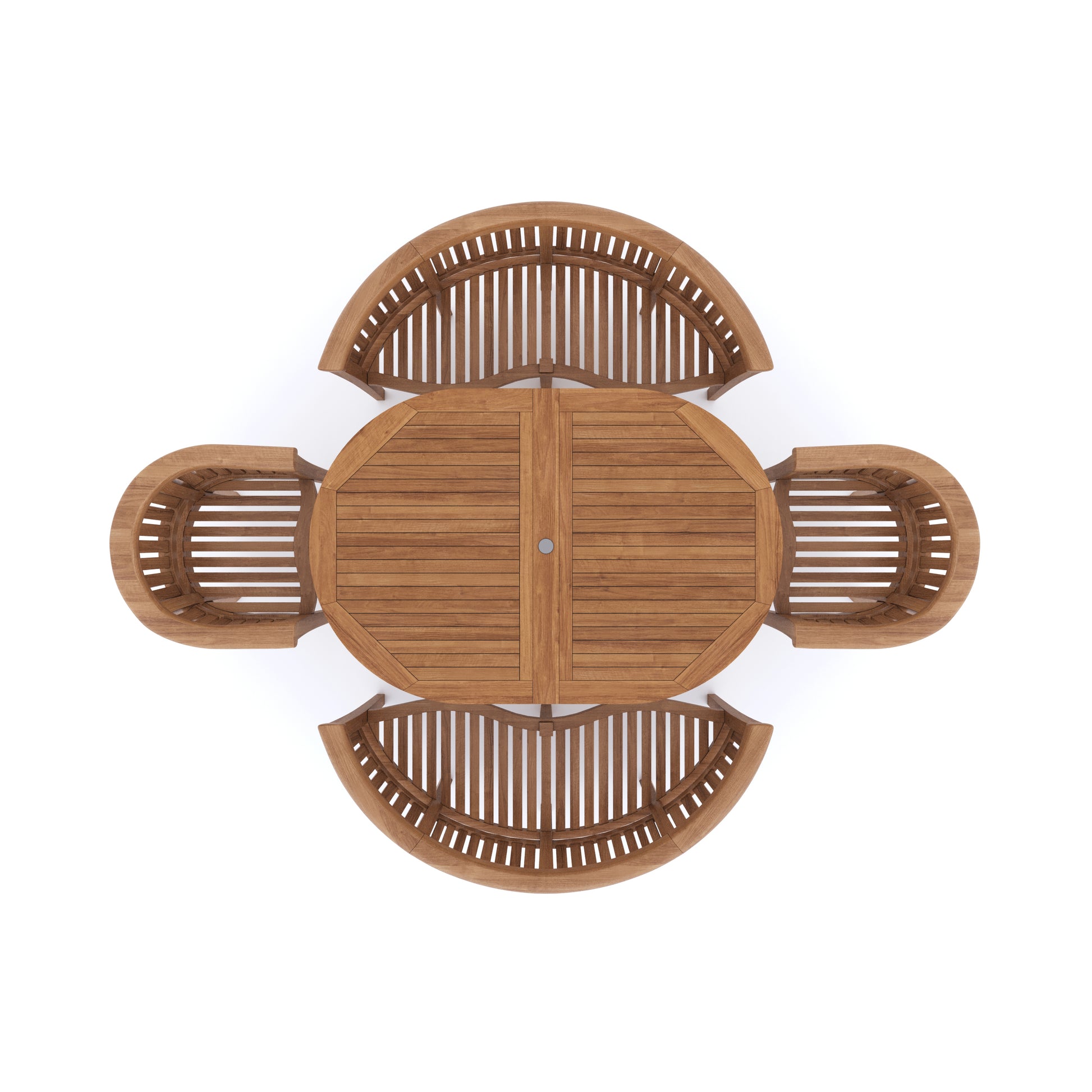 Louvre Teak Oval 180-240cm Extending Table 4cm Top (2 San Francisco Chair, 2 San Francisco Bench) Cushions included.