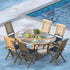 Teak Round To Oval 120-170cm Extending Table 4cm Top (6 folding Hampton Chairs
