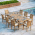Florence Teak Rectangle 180-240cm Extending Table 4cm Top with 8 Oxford Stacking Chairs