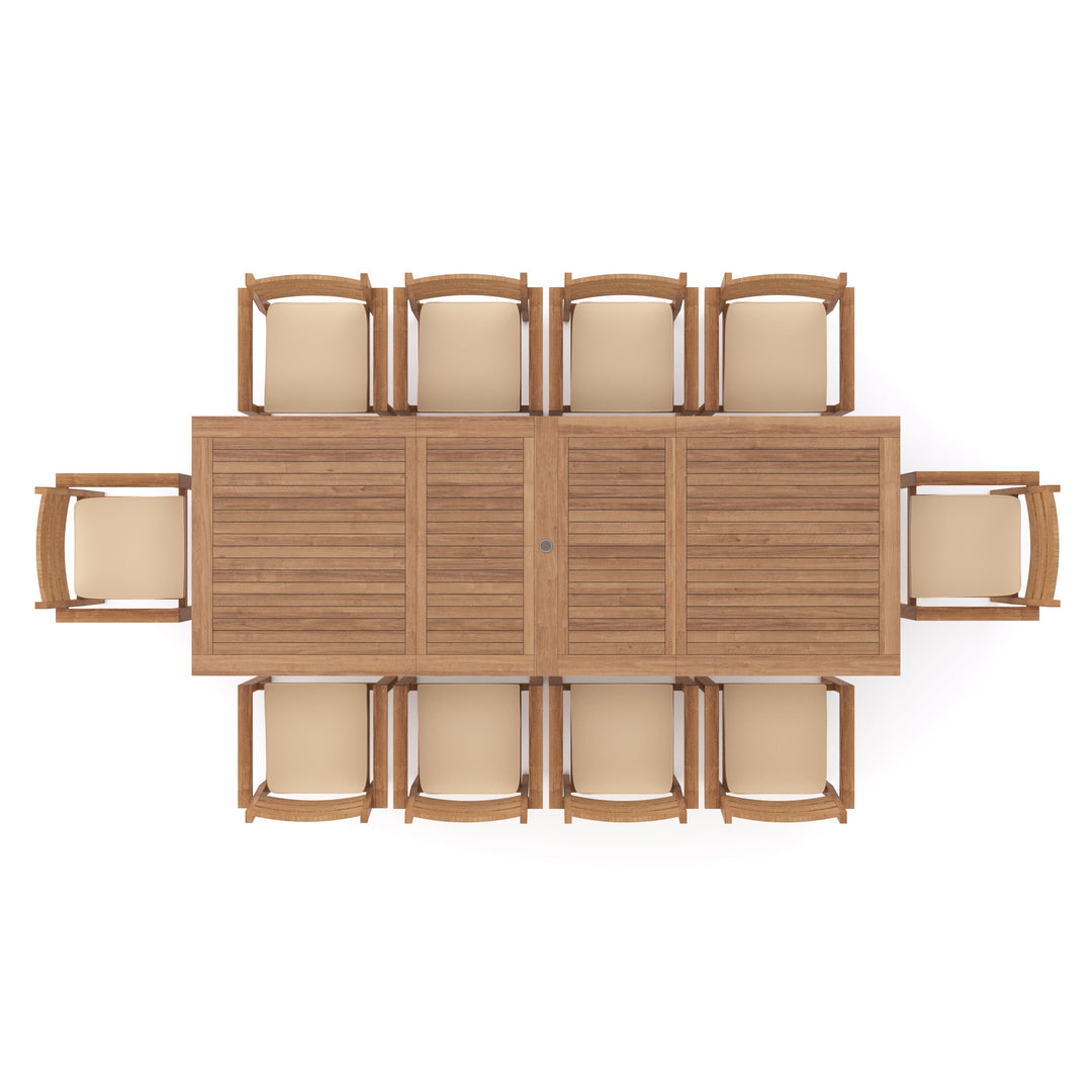 Mylor Teak Set 200-300cm Rectangle table with 10 Marlow chairs + Cushions