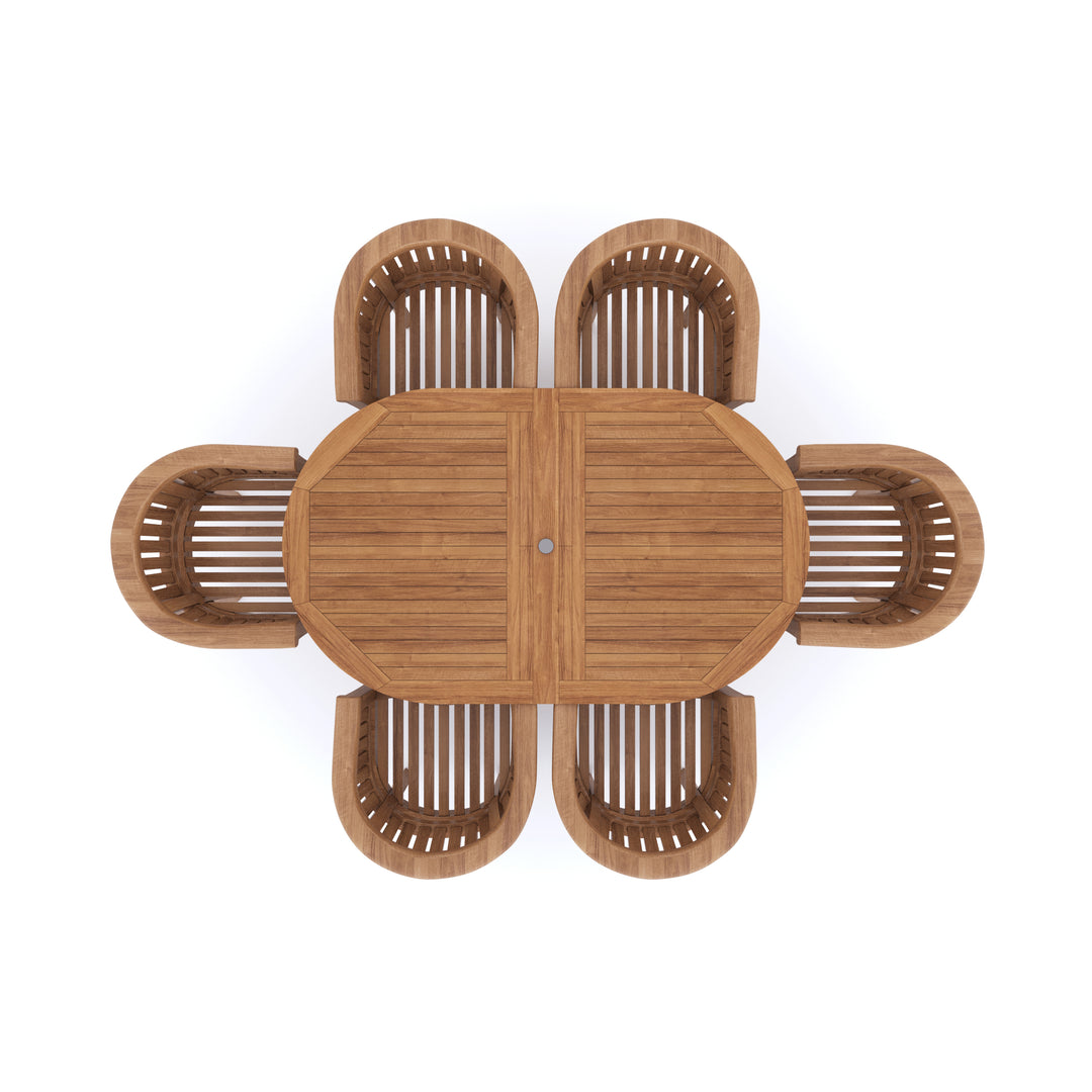 Salerno Teak Set Oval 180-240cm Extending Table 4cm Top (6 San Francisco Chairs) Cushions included.