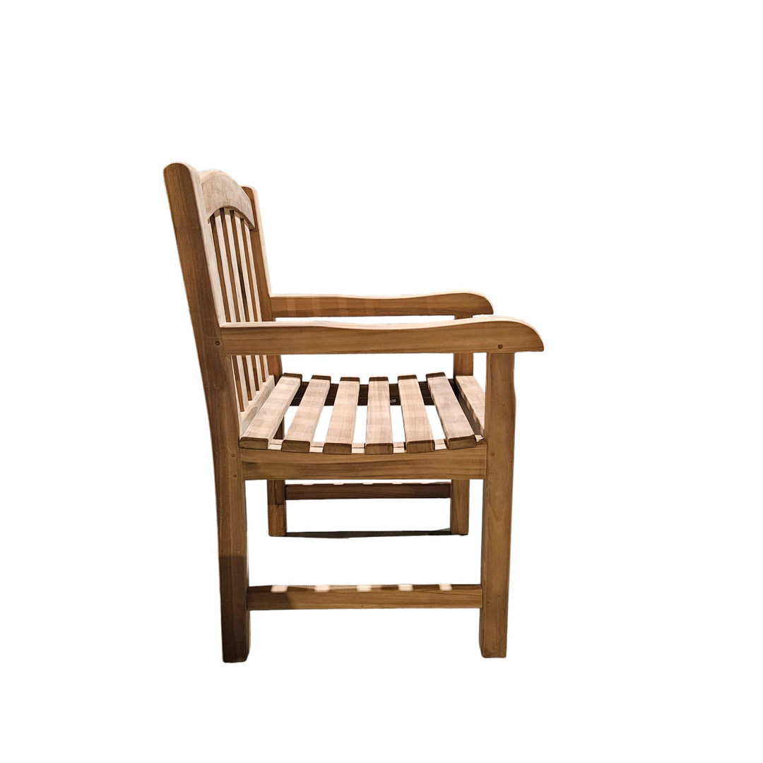 This is Eterna Homes sustainable teak garden furniture outdoor dining chairs, consisting of our durable teak stacking chairs and cushions. All of our teak wood is suitable for outdoor dining. 