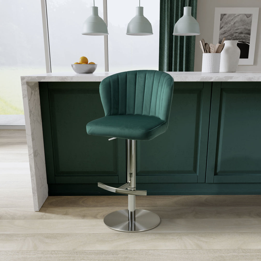 Sigma Brushed Velvet Green Bar Stool