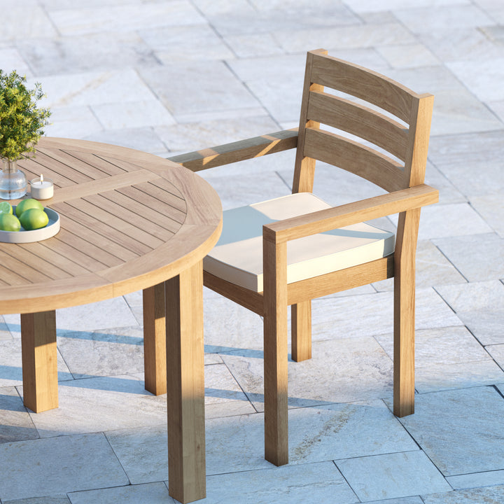 Eden Teak Set 120cm Maximus Round Fixed Table, 4cm Top (4 x Marlow Stacking Chairs) Cushions included.
