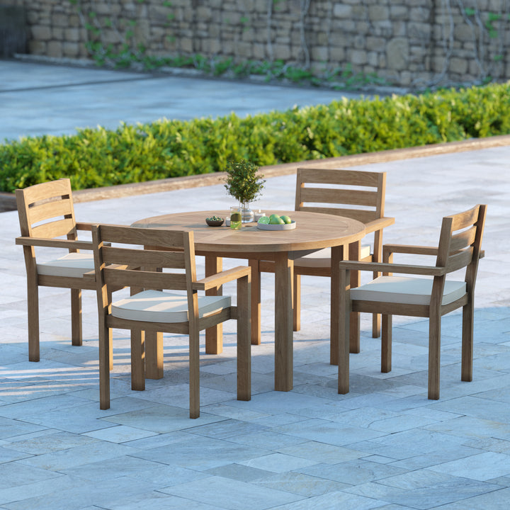 Eden Teak Set 120cm Maximus Round Fixed Table, 4cm Top (4 x Marlow Stacking Chairs) Cushions included.