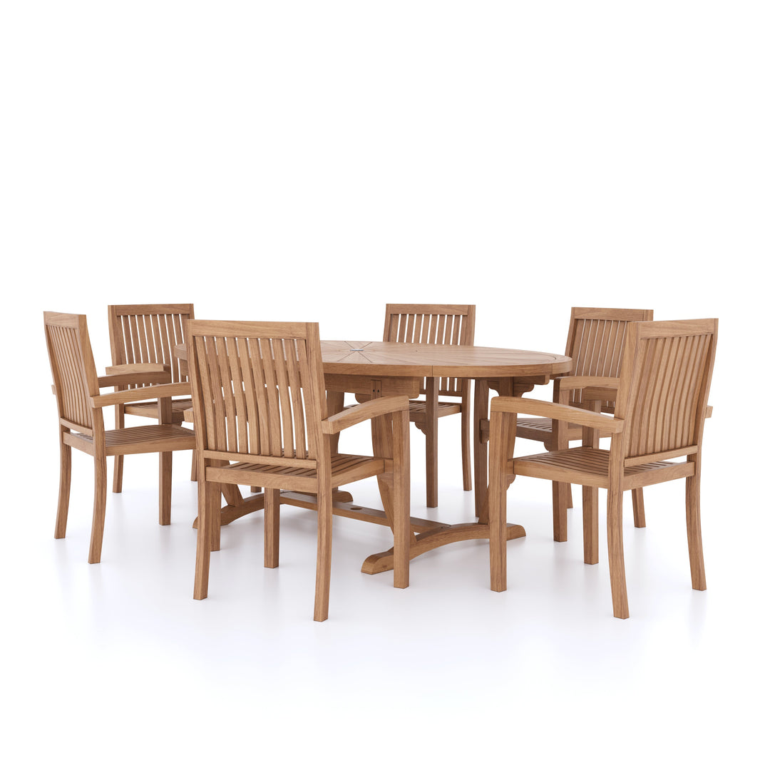 This is Eterna Homes sustainable teak garden furniture outdoor dining set consisting of our 2m teak dining table, teak chairs and cushions. All of our teak wood is suitable for outdoor dining. 