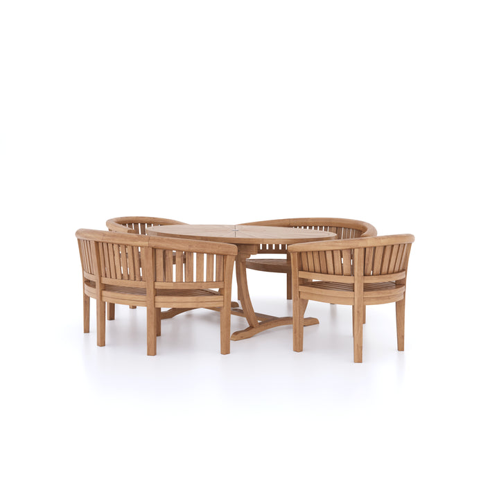 This is Eterna Homes sustainable teak garden furniture outdoor dining set consisting of our 2m teak dining table, teak chairs, teak benches and cushions. All of our teak wood is suitable for outdoor dining. 