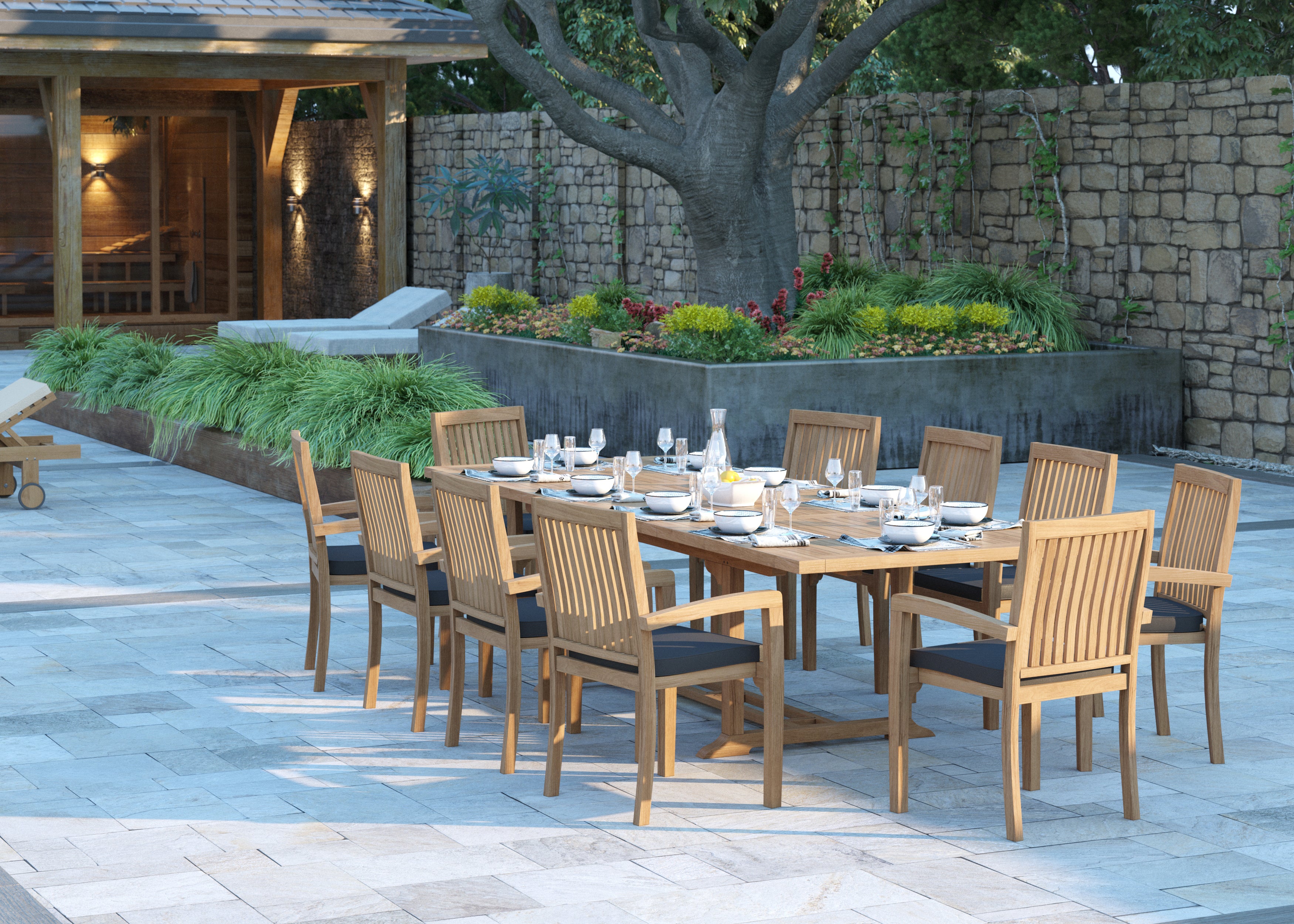 outdoor teak dining table and chairs