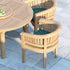 150cm colossus round teak table with 6 California chairs and cushions,