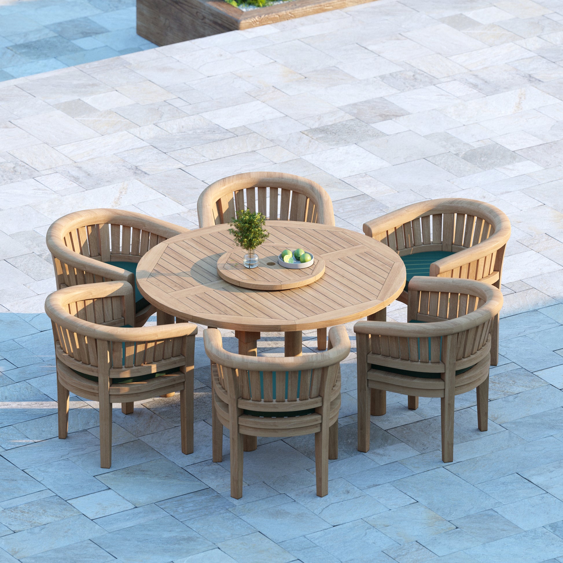 Nimes 150cm Maximus Round Table Table, 4cm Top (6 San Francisco Chairs) Cushions included.
