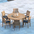 Venlo 150cm colossus round stacking teak set with 6 stacking chairs and cushions