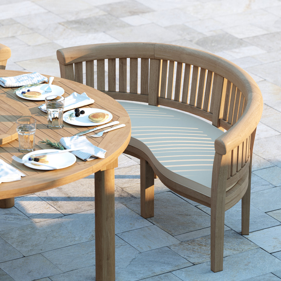 Bercial Set 150cm Maximus Round Teak Table 4cm Table Top (2 San Francisco Benches, 2 San Francisco Chairs) Cushions included.