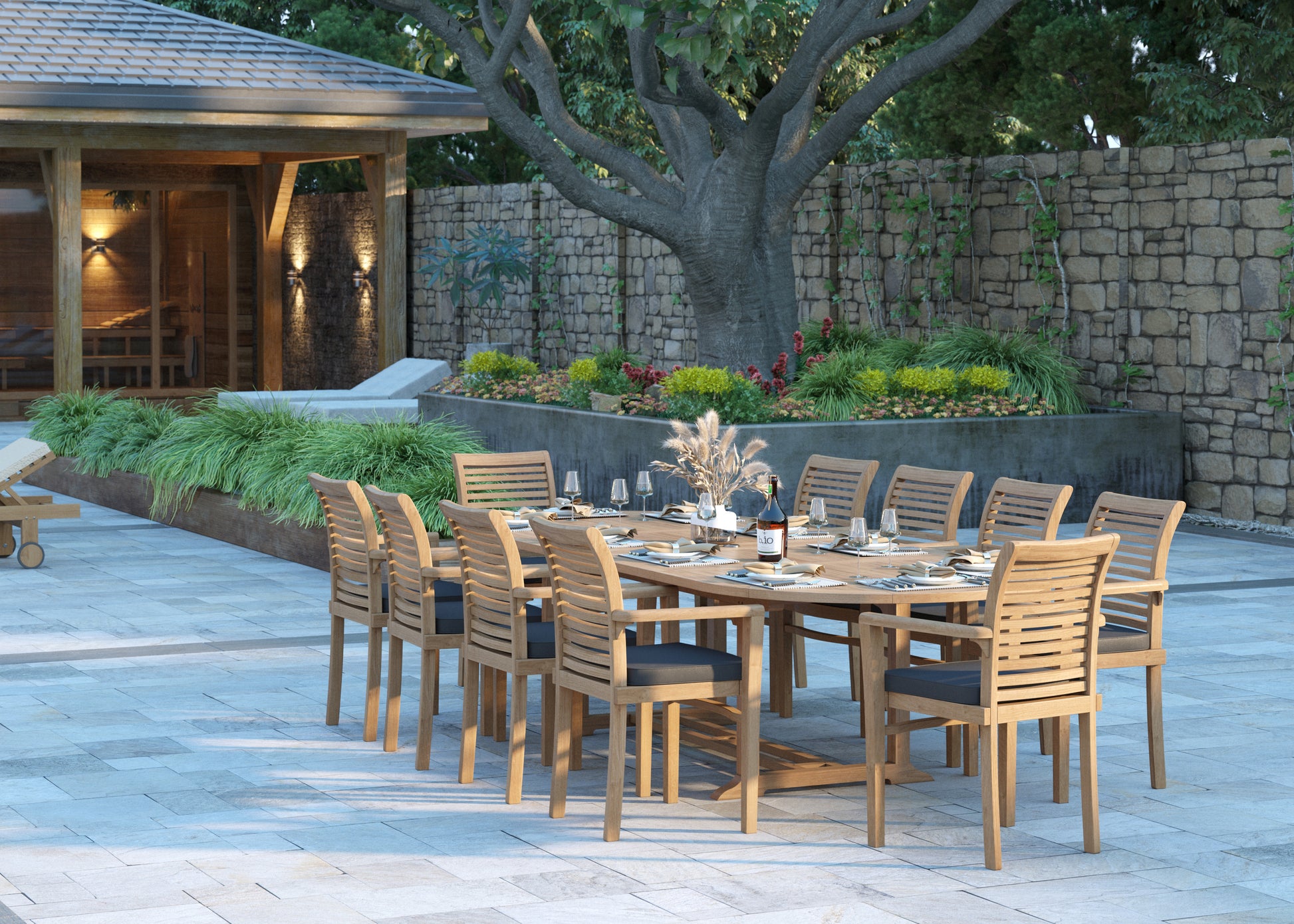 Luxurious Algarve double leaf teak garden dining set