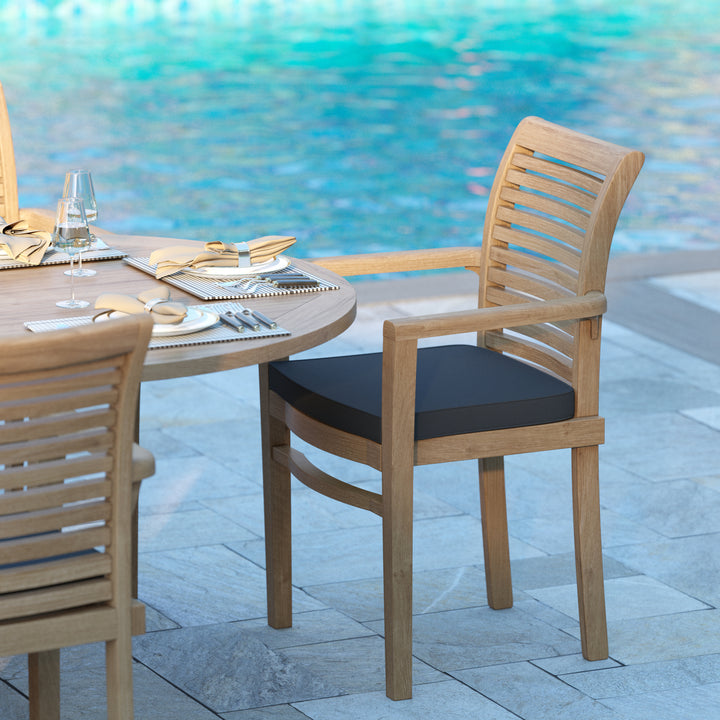 Algarve Teak 2-3m Oval Extending Table 4cm Top (10 Oxford Stacking Chairs) Cushions included.