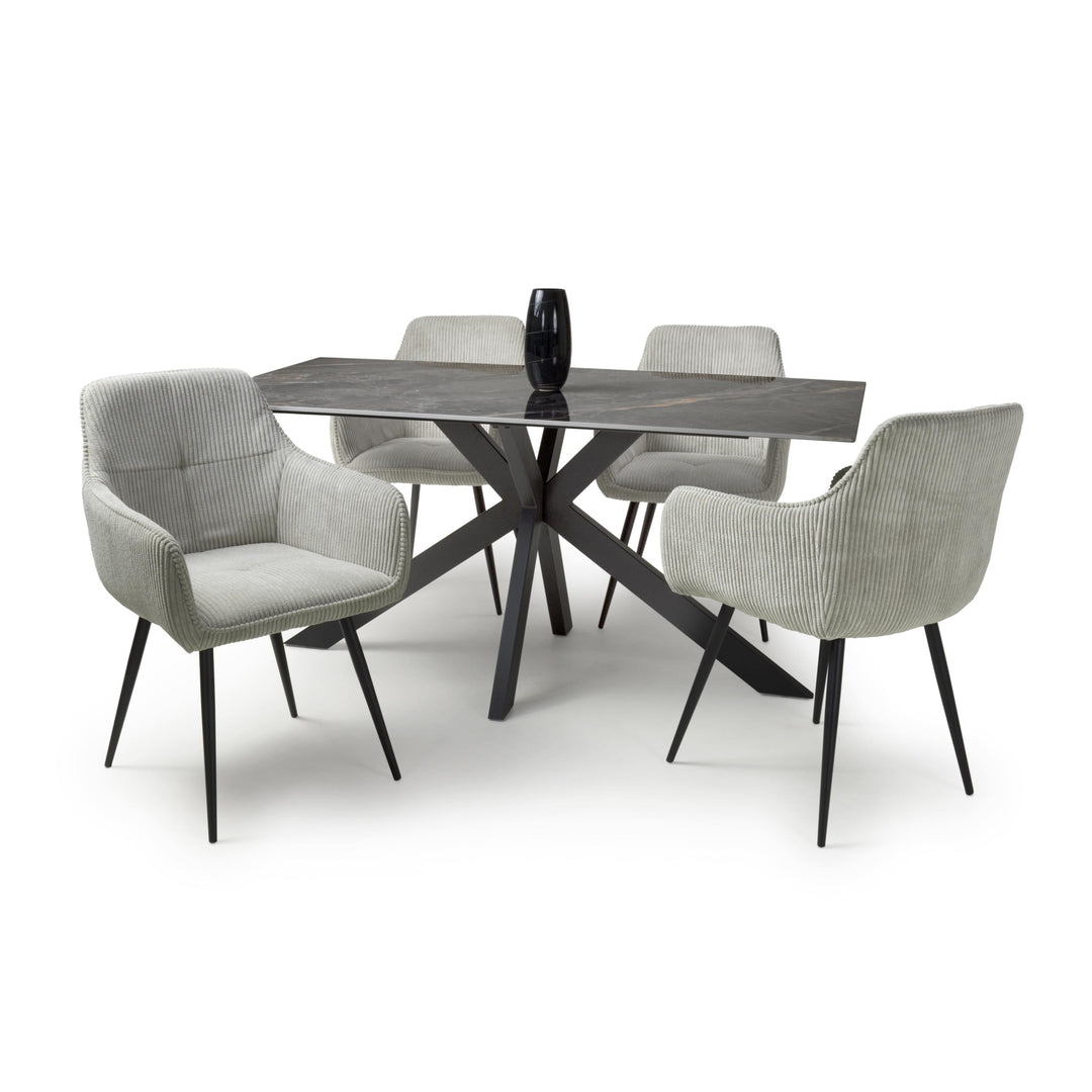 Tennessee 1.6m Grey Table & 4 Sancho Light Grey Chairs Dining Set