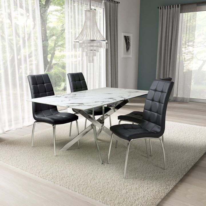 Wisteria 1.6m White Rectangle Table & 4 Black Tulip Chairs with Silver legs Dining Set