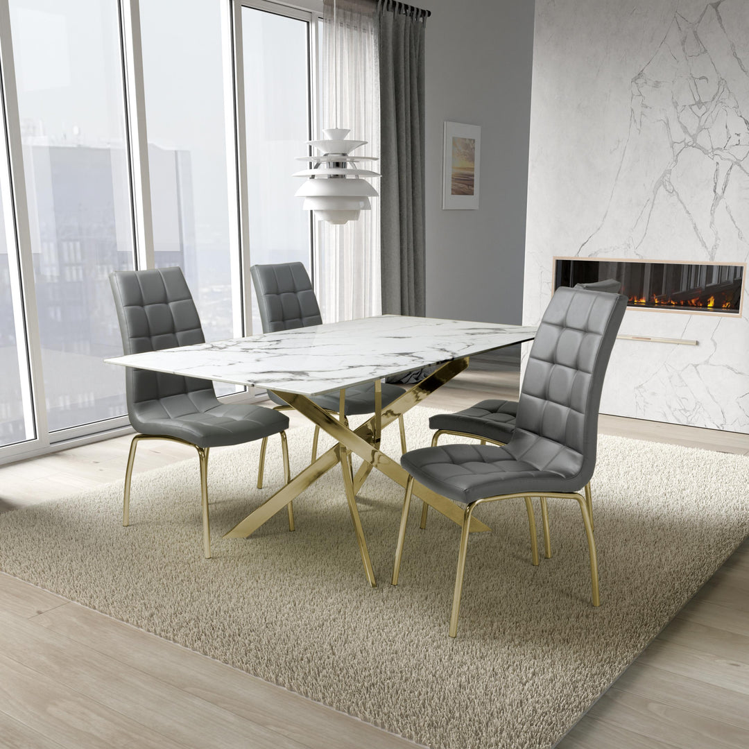 Wisteria 1.6m White Rectangle Table & 4 Tulip Grey Chairs with Gold legs Dining Set